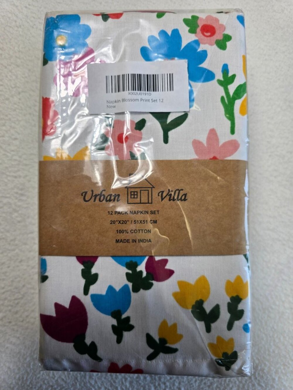 NEW Urban Villa 20"x20" Floral Napkin Set 12-Pack 100% Cotton Blossom Print